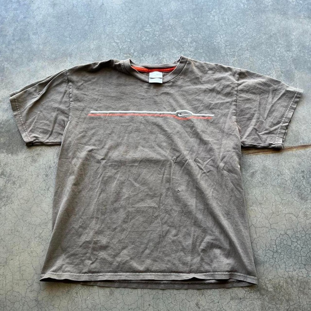 Vintage 2000s Nike essentials olive green with stripe tee Medium